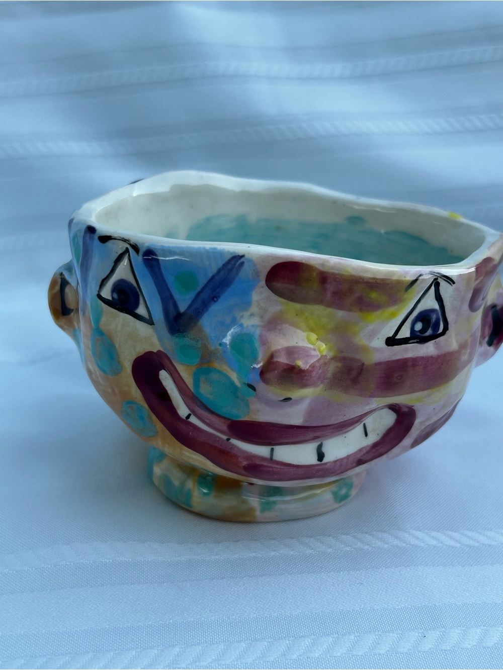 Vintage Hand-Painted Pottery Face Bowl IZWIN Laurel Izard Edward Shelton Vibrant